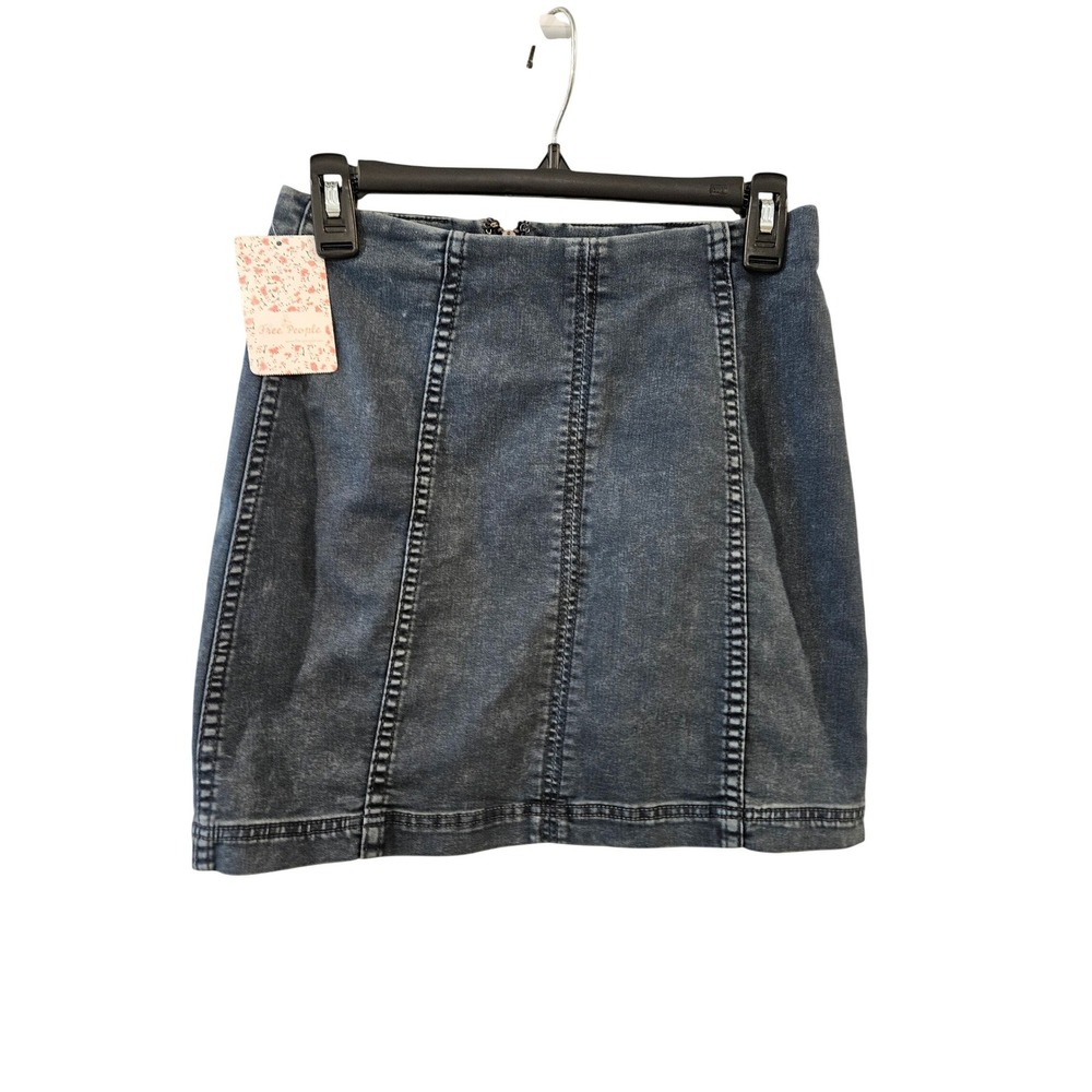 Free People Women Blue Denim Mini Skirt High Waisted Acid Wash Indie Boho Size 6